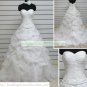 A-line Strapless White Organza Ruffled Applique Beaded Chapel Train Wedding Dress Bridal Gown S39
