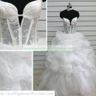A-line Strapless White Organza Ruffled Lace Beaded Floorf-length Wedding Dress Bridal Gown S41
