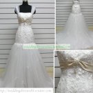 Mermaid Strapless White Lace Tulle Ruffled Applique Beaded Wedding Dress Bridal Gown S44