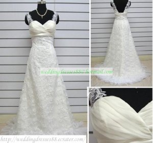 Free Shipping Hot Sale A-line Strapless White Organza Lace Beaded Wedding Dress Bridal Gown S45