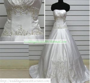 Free Shipping Hot Sale A-line Strapless White Satin Embroider Beaded Wedding Dress Bridal Gown S46
