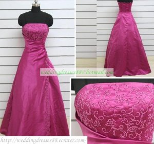Free Shipping Hot Sale A-line Strapless Red Satin Embroider Beaded Wedding Dress Bridal Gown S47