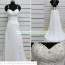 Free Shipping Double Straps White Satin Chiffon Embroider Beaded Wedding Dress Bridal Gown S48