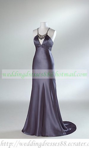 Free Shipping Double Spaghetti Gray Red  Stretch Satin Beaded Evening Dress Party Dress E004