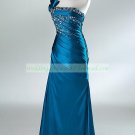 Free Shipping One Shoulder Gray Blue Stretch Satin Ruffled Beaded Evening Dress Party Dress E005