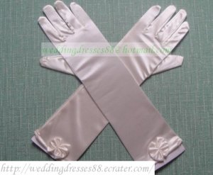 Bridal Accessories-White or Ivory Satin Lace Beaed Wedding Gloves G03