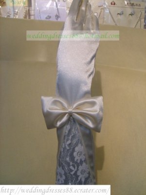Bridal Accessories-White or Ivory Satin Bowknot Wedding Gloves G04