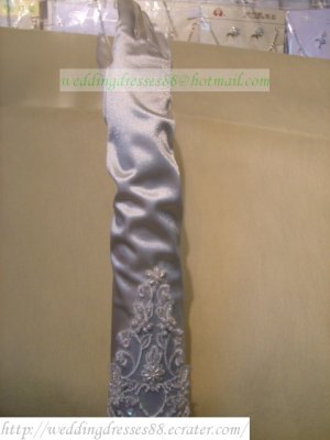 Bridal Accessories-White or Ivory Satin Long Lace Beaded Wedding Gloves G05