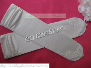 Bridal Accessories-White or Ivory Satin Beaded Wedding Gloves G07