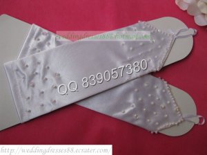 Bridal Accessories-White or Ivory Satin Beaded Wedding Gloves G09