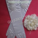 Bridal Accessories-White or Ivory Satin Two Small Flowers Wedding Gloves G11
