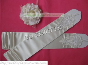 Bridal Accessories-White or Ivory Satin Ruffled Lace Beaded Wedding Gloves G12