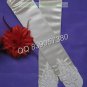 Bridal Accessories-White or Ivory Satin Ruffled Lace Beaded Wedding Gloves G12