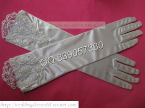 Bridal Accessories-White or Ivory Satin Lace Beaded Finger Wedding Gloves G15