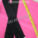 Bridal Accessories-Long Black Satin Ruffled Finger Wedding Gloves G16