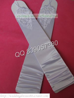 Bridal Accessories-Long White or Ivory Satin Ruffled Lace Beaded No Finger Wedding Gloves G18