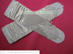 Bridal Accessories-White or Ivory Satin Ruffled Lace Beaded No Finger Wedding Gloves G20