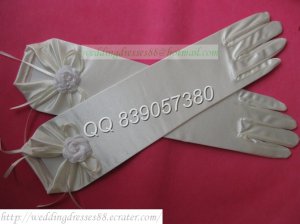 Bridal Accessories-White or Ivory Satin Finger one Small Flower Wedding Gloves G24