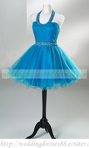2012 Halter Blue Red Organza Beaded Cocktail Dress Homecoming Dress Graduation Dress G006