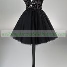 2012 Double Straps V-neck Black Lace Organza Cocktail Dress Homecoming Dress Graduation Dress G007