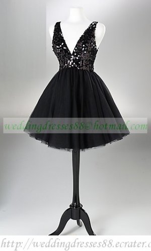 2012 Double Straps V-neck Black Lace Organza Cocktail Dress Homecoming Dress Graduation Dress G007