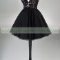 2012 Double Straps V-neck Black Lace Organza Cocktail Dress Homecoming Dress Graduation Dress G007
