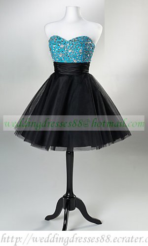 Strapless Blue Taffeta Beaded Black Organza Cocktail Dress Homecoming Dress Graduation Dress HS021