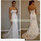 Free Shipping  Strapless White Lace Silver Belt Bridal Gown Beaded A-line Wedding Dress L17