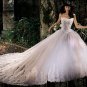 Free Shipping  Cap Sleeves White Organza Applique Beaded A-line Cathedral Train Wedding Dress L38