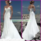 Free Shipping Strapless White Chiffon Bridal Gown Ruffled Beaded A-line Beach Wedding Dress A027