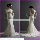 Free Shipping Long Sleeves Ivory Champagne Lace Bridal Gown Mermaid High-necked Wedding Dress M038