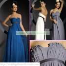 Free Shipping Strapless Blue White Chiffon Ruffled Empire Bridesmaid Dress With Sash MD006