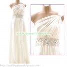 Free Shipping One Shoulder White Chiffon Bridal Gown Empire Maternity Lace Beaded Wedding Dress