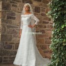 Free Shipping 3/4 Sleeves White Lace Bridal Gown Beaded  Wedding Dress L45