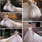 Free Shipping  Cap Sleeves White Organza Applique Beaded A-line Cathedral Train Wedding Dress L38