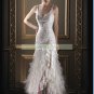 Free Shipping Double Straps White Lace Organza Ruffled Applique Beaded A-line Wedding Dress L31