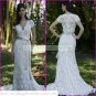 Free Shipping  Short Sleeves White Lace Gray Belt Beaded  Mermaid  Wedding Dress L28
