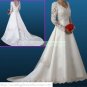 Free Shipping  Long Sleeves White Satin Gown Applique Beaded A-line Wedding Dress L26