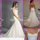 Free Shipping  Double Straps White Organza Bridal Gown Applique Beaded Mermaid Wedding Dress L22