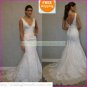Free Shipping  Double Straps White Bridal Gown Applique Beaded Mermaid Wedding Dress L19