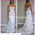 Free Shipping  Strapless White Lace Silver Belt Bridal Gown Beaded A-line Wedding Dress L16