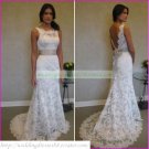 Free Shipping  Double Straps White Lace Champagne Belt Beaded  A-line Wedding Dress L15