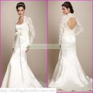 Free Shipping  Long Sleeves Lace Jacket White Satin Beaded Mermaid Wedding Dress L11