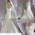 Free Shipping Long Sleeves Lace White A-line Bridal Gown Applique Beaded Wedding Dress L07