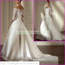 Free Shipping Half Sleeves Lace White Satin Bridal Gown Applique Beaded Wedding Dress L05
