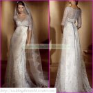 Free Shipping Half Sleeves Lace White Bridal Gown Applique Beaded Button Wedding Dress L02