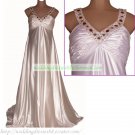 Free Shipping Double Straps White Stretch Satin Bridal Gown Empire Maternity Beaded Wedding Dress