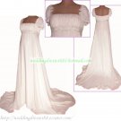 Free Shipping Short Sleeves Chiffon White Chiffon Bridal Gown Empire Maternity  Beaded Wedding Dress