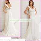 Free Shipping Cap Sleeves White Chiffon Bridal Gown Empire V-neck Maternity Beaded Wedding Dress