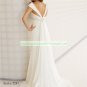 Free Shipping Cap Sleeves White Chiffon Bridal Gown Empire V-neck Maternity Beaded Wedding Dress